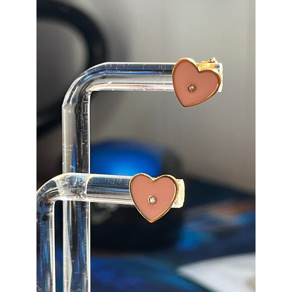 Pink Rhinestone Stainless Steel Heart-Shaped Stud Earrings - Picture 4 of 5